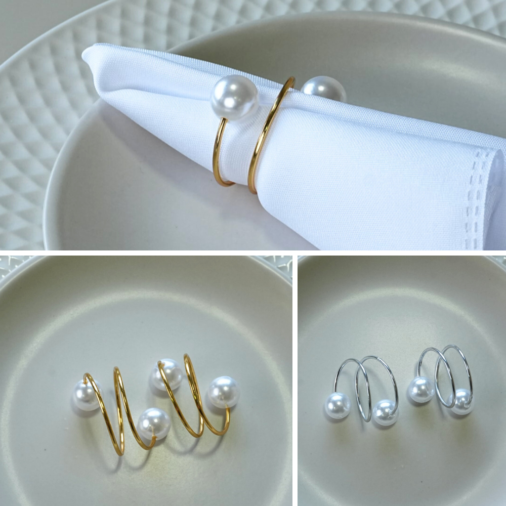 Set of 10 Double Wrap Pearl Napkin Rings – 1.8 x 1.8 in Elegant Table Decor