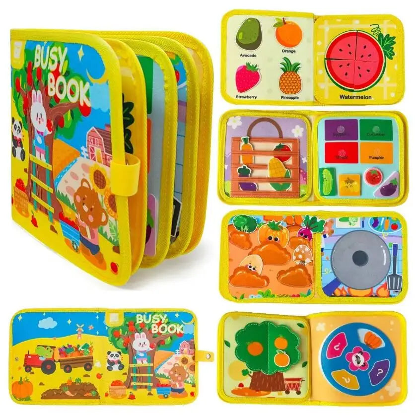 Toddler Sensory Activity Busy Book Durable Quiet Book Preschool Learn Toy Interactive Montessori Busy Book for Fine Motor Skills