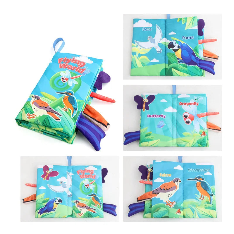 New Baby Toys Cartoon Animals Tail Baby Cloth Book Educational Ringed Paper Cloth Book Toys Enlightenment Baby Toys 0 12 Months