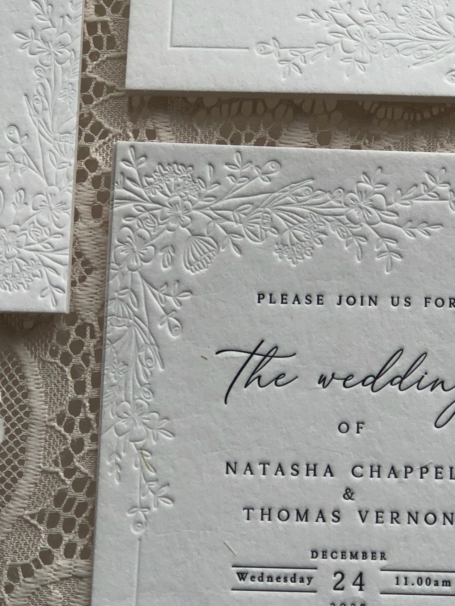 30pcs Personalized Wedding Invitations,Embossed Wedding Cards,450gsm Handmade Paper,Letterpress Embossing Floral Design
