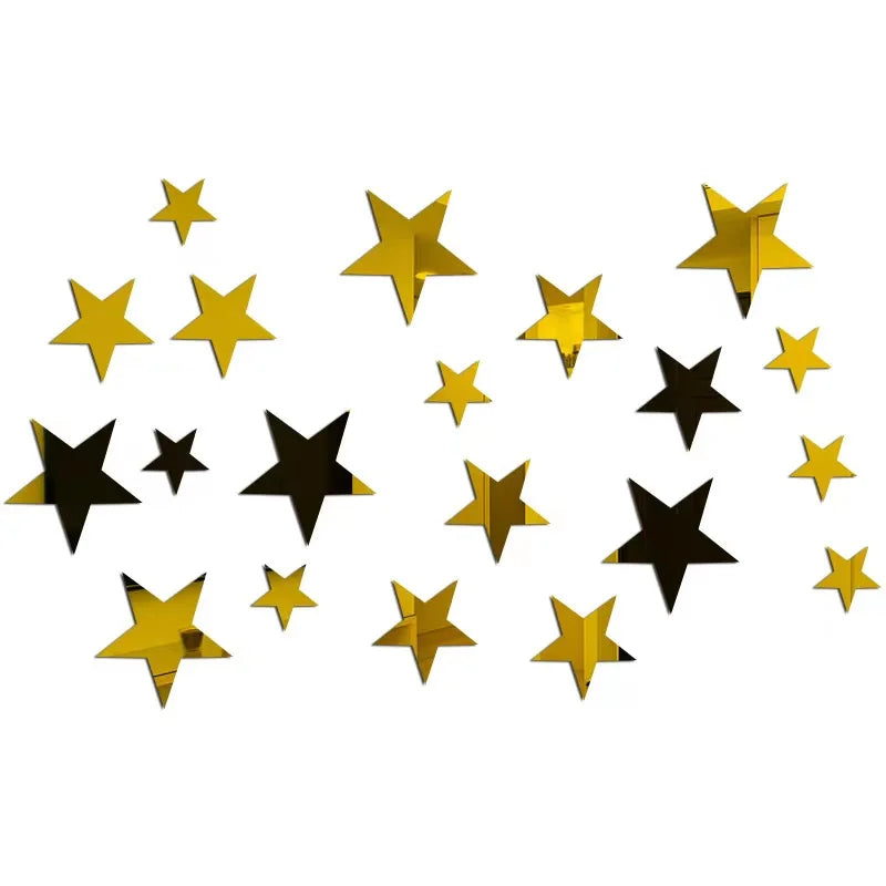 20pcs Acrylic Star Mirror Wall Sticker Cartoon Starry Wall Stickers For Kids Rooms Wall Decals Home Decor Cute Stars Art Mural