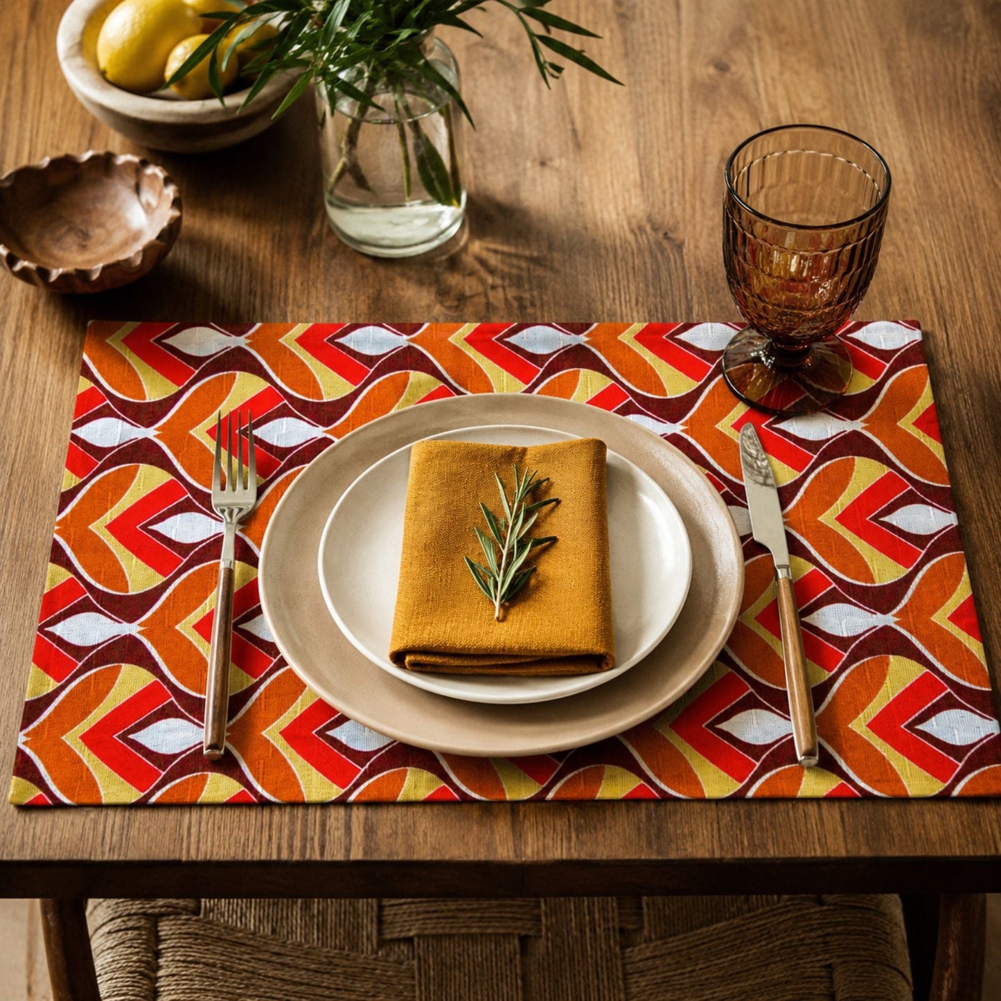 Charlo's Set of 4 Rectangular Placemats Colorful Indian Mosaic 18" x 12"