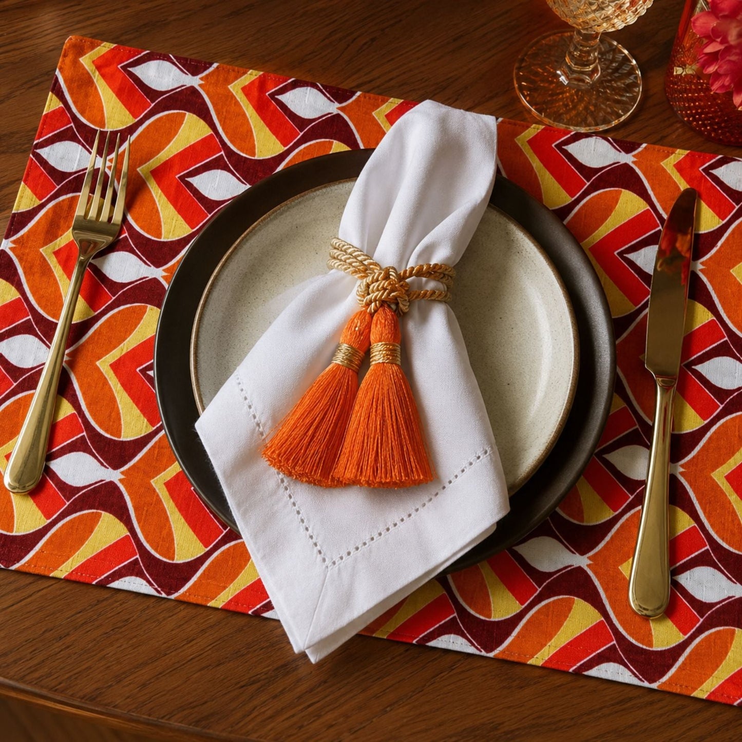 Charlo's Set of 4 Rectangular Placemats Colorful Indian Mosaic 18" x 12"