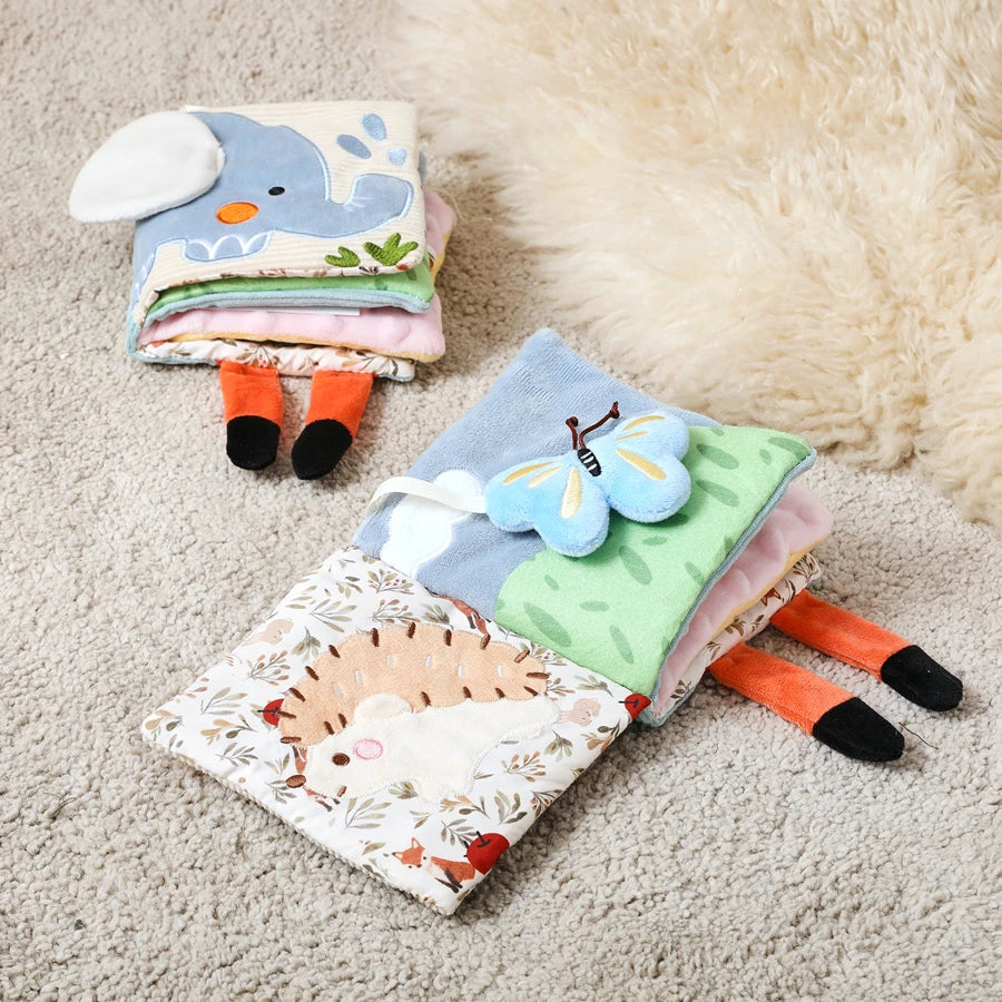 Baby Montessori Toys First Cloth Sensory Book Infant Cartoon Animal Cognitive Soft Books With Mirror Early Educational Toys