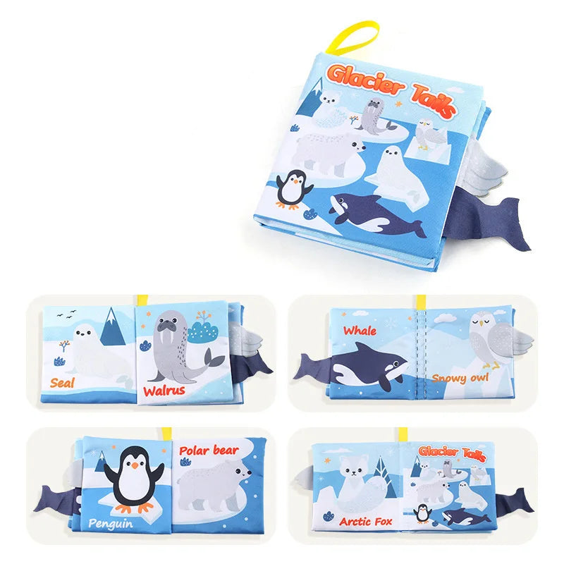 New Baby Toys Cartoon Animals Tail Baby Cloth Book Educational Ringed Paper Cloth Book Toys Enlightenment Baby Toys 0 12 Months