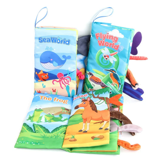 New Baby Toys Cartoon Animals Tail Baby Cloth Book Educational Ringed Paper Cloth Book Toys Enlightenment Baby Toys 0 12 Months