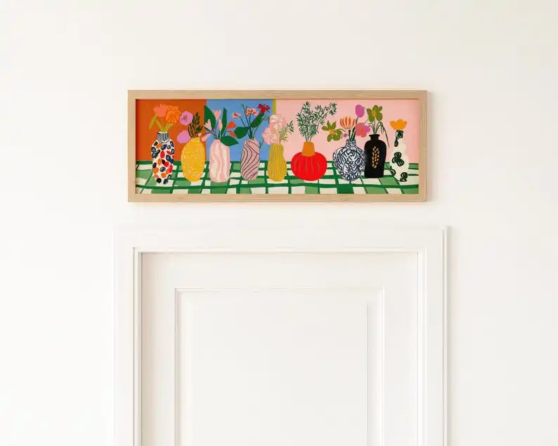 Large Abstract Matisse Style Floral Panoramic Canvas Prints, Unframed Modern Vase Canvas Wall Art for Living Room, Bedroom Decor