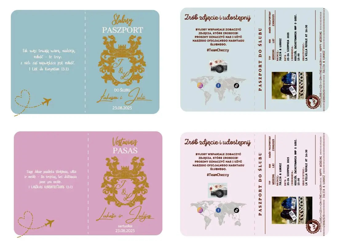 30/50pcs Multipage Passport Invitation Classic Wedding Invitation with RSVP Envelope Customizable Template