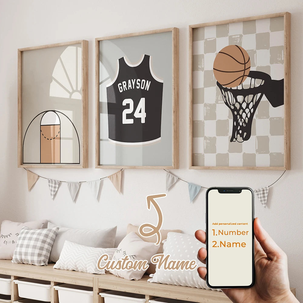 3pcs Personalized Custom Name Cartoon basketball Wall Art Print Picture Canvas Poster Painting For Living Room Home Decor