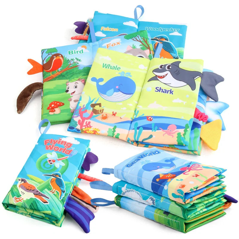 New Baby Toys Cartoon Animals Tail Baby Cloth Book Educational Ringed Paper Cloth Book Toys Enlightenment Baby Toys 0 12 Months