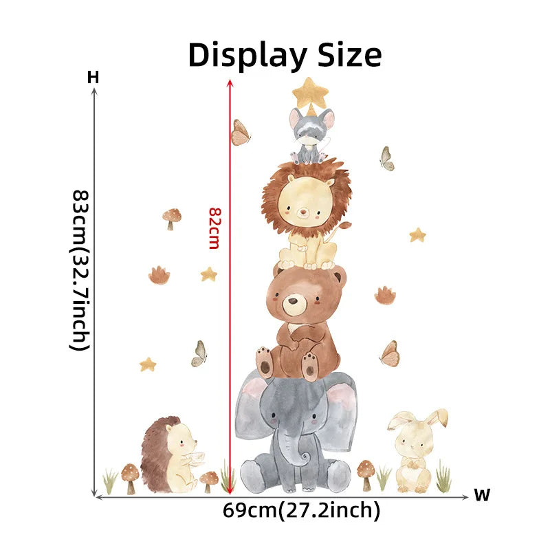 Cute Forest Animals Wall Stickers for Kids Rooms Children Boys Girls Baby Room Decoration Nursery Wallpaper Vinyl Elephant Lion