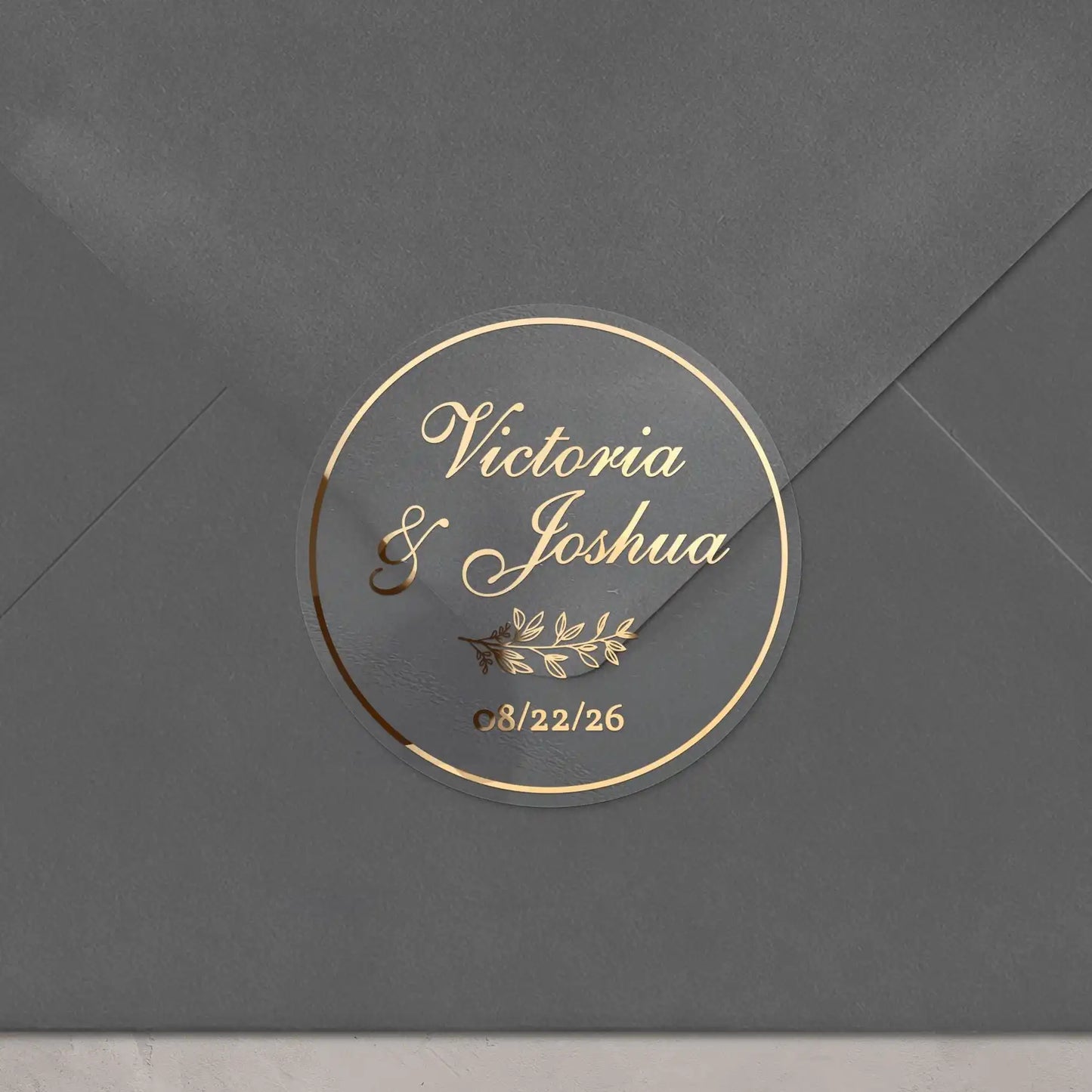50pcs Custom Gold Foil Stickers Round Clear Label Wedding Party Envelope Gift Thank You Sticker Invitations Seals Support Hebrew