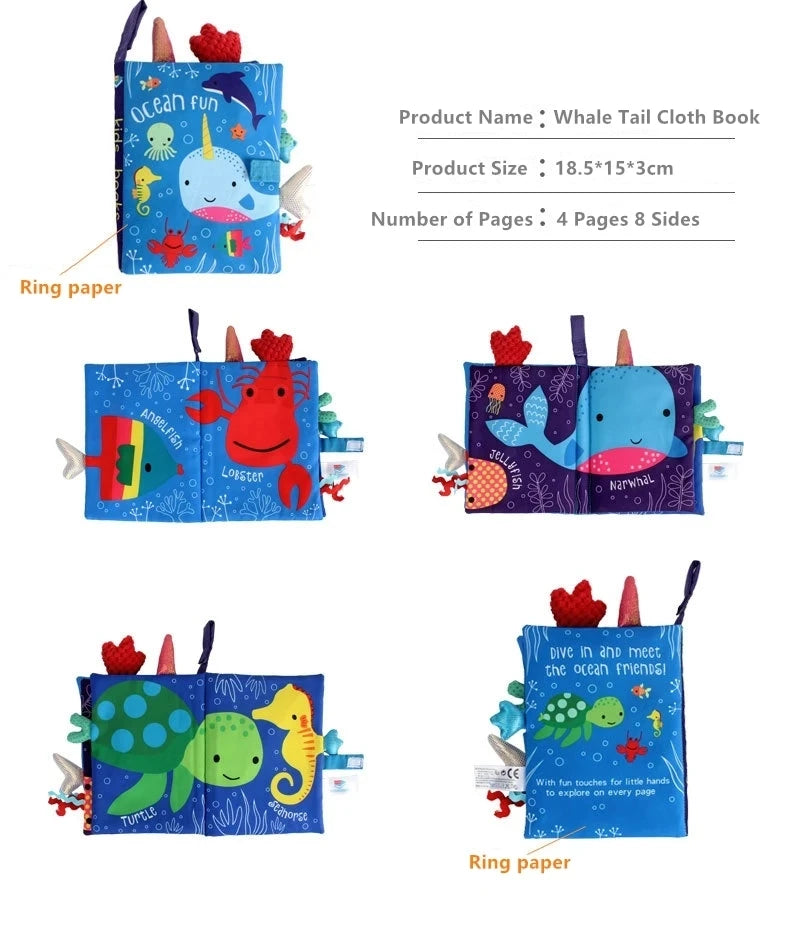Baby Cloth Book for Children Fun Interactive Toys 0-3 Years Infant Early Education Toys Soft Tail Cloth Book Sensory Baby Toys