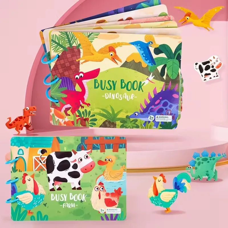 Toddler Quiet Book Montessori Activities 3D Puzzle Paste Matching Game Toy For Kid Educational Magic Tape Wooden Busy Books Toys