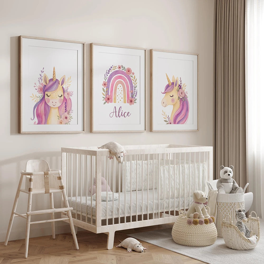 Set of 3 Customisable Unicorn Nursery Prints