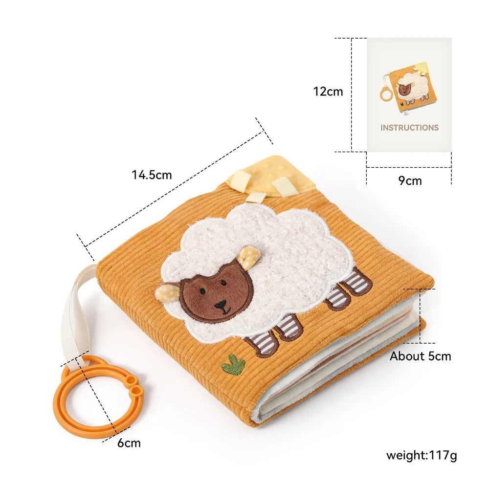 Baby Cloth Book with Bear & Goose, Sensory Crinkle Activity Book with Mirror, Teether, and Hanging Ring, Early Educational Toys