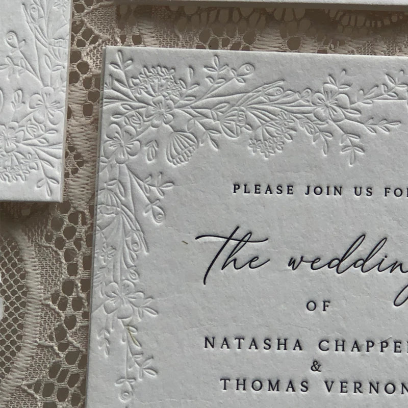 30pcs Personalized Wedding Invitations,Embossed Wedding Cards,450gsm Handmade Paper,Letterpress Embossing Floral Design