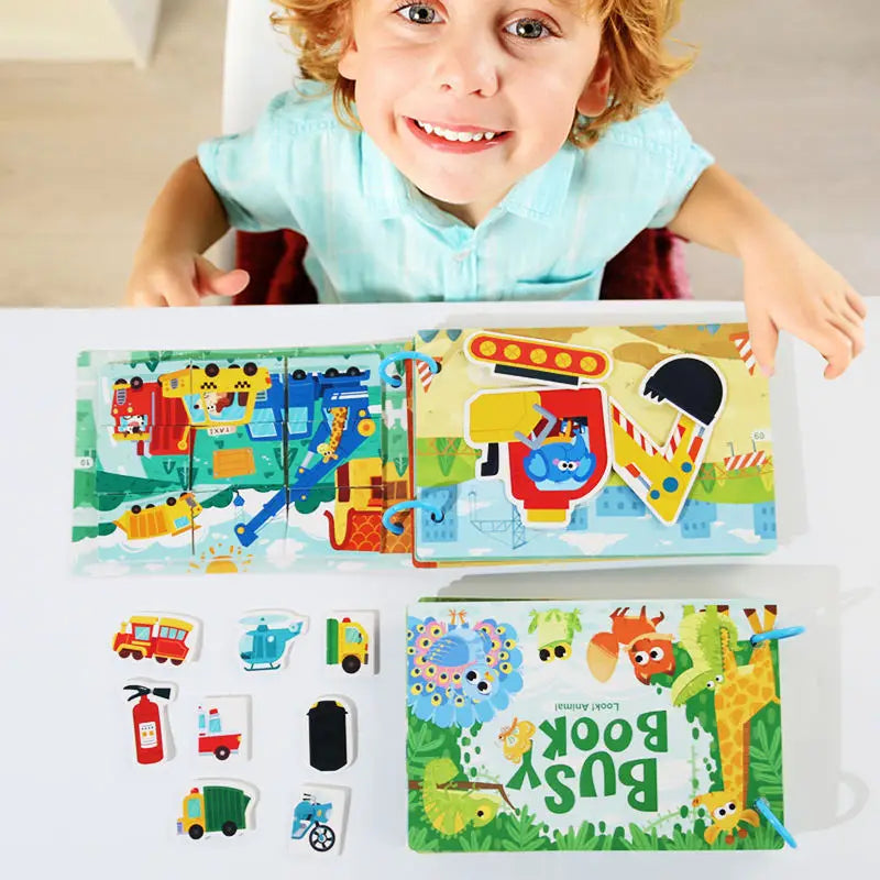 Toddler Quiet Book Montessori Activities 3D Puzzle Paste Matching Game Toy For Kid Educational Magic Tape Wooden Busy Books Toys