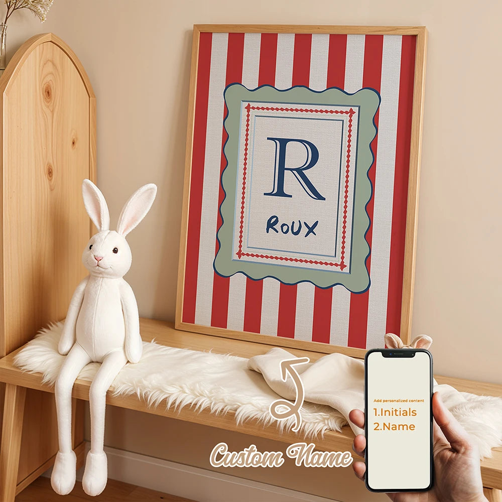 Personalized Custom Name Cartoon Child Stripe Wall Art Print Picture Canvas Poster Painting For Living Room Home Decor Gift