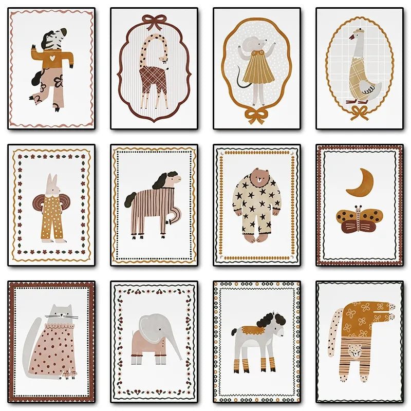 Boho Nursery Wall Art with Cute Elephant Print