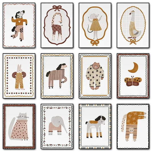 Boho Nursery Wall Art with Cute Elephant Print
