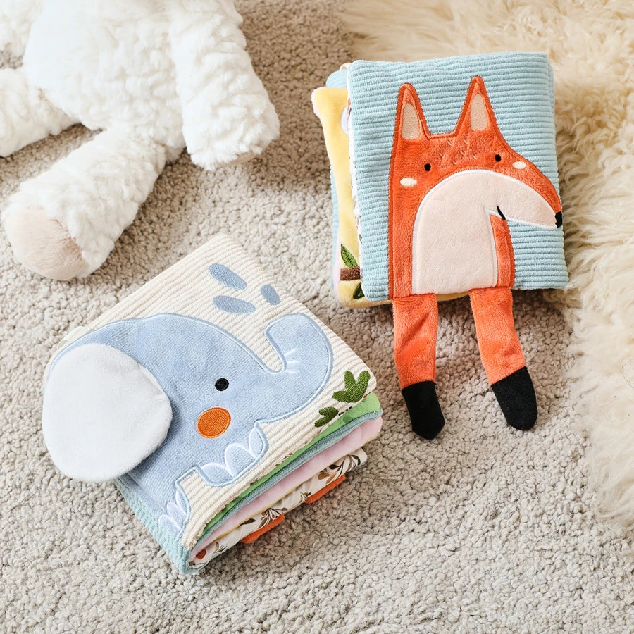 Baby Montessori Toys First Cloth Sensory Book Infant Cartoon Animal Cognitive Soft Books With Mirror Early Educational Toys