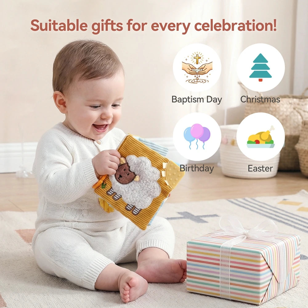 oft Baby Cloth Book with Bear & Goose, Sensory Crinkle Activity Book with Mirror, Teether, and Hanging Ring, Early Educational T