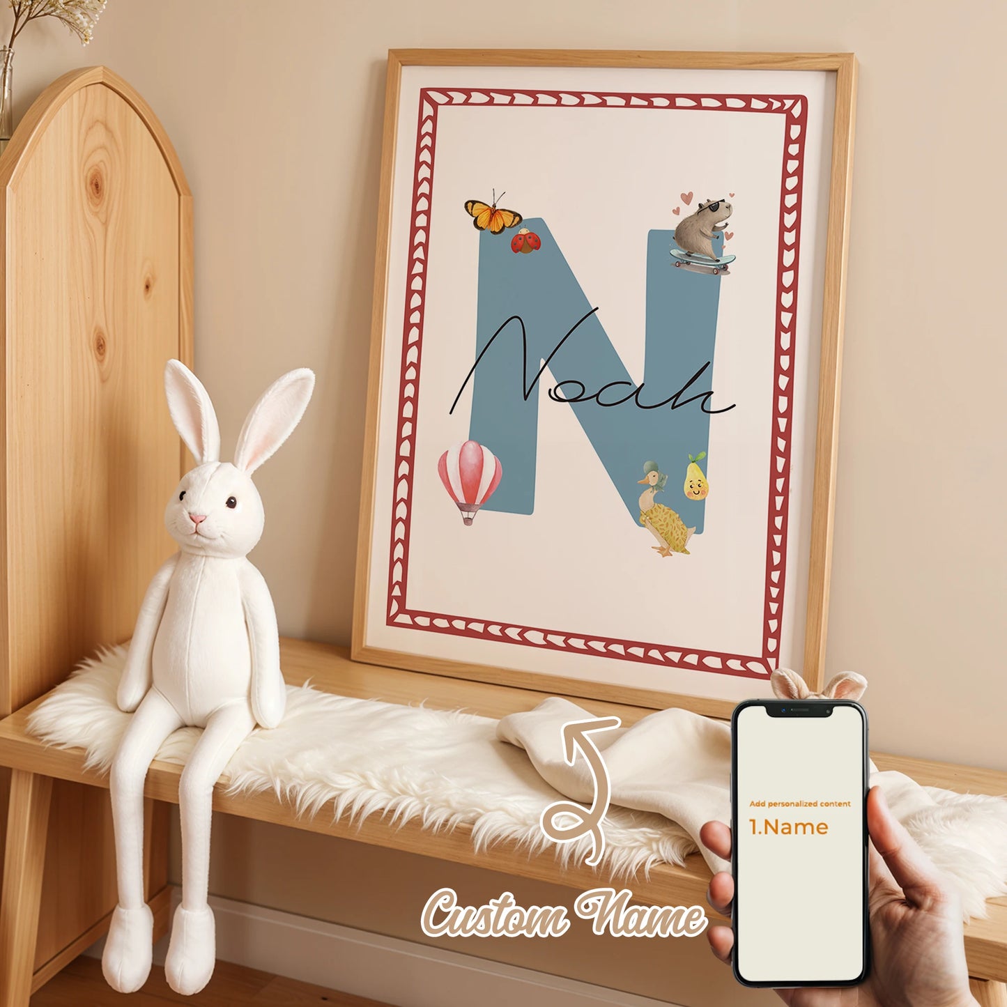 Personalized Custom Name Cartoon Child Stripe Wall Art Print Picture Canvas Poster Painting For Living Room Home Decor Gift