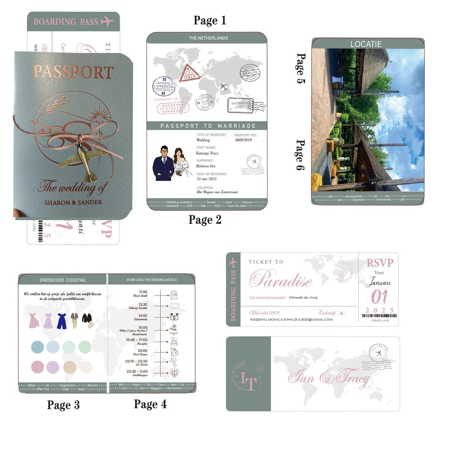 30/50pcs Multipage Passport Invitation Classic Wedding Invitation with RSVP Envelope Customizable Template