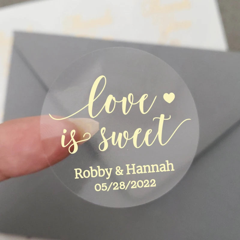 Custom Gold Foiled Stickers, Wedding, Birthday, Your Text, Thank You Labels, Baby Shower, Engagement, Invitation Seals.50 Pieces