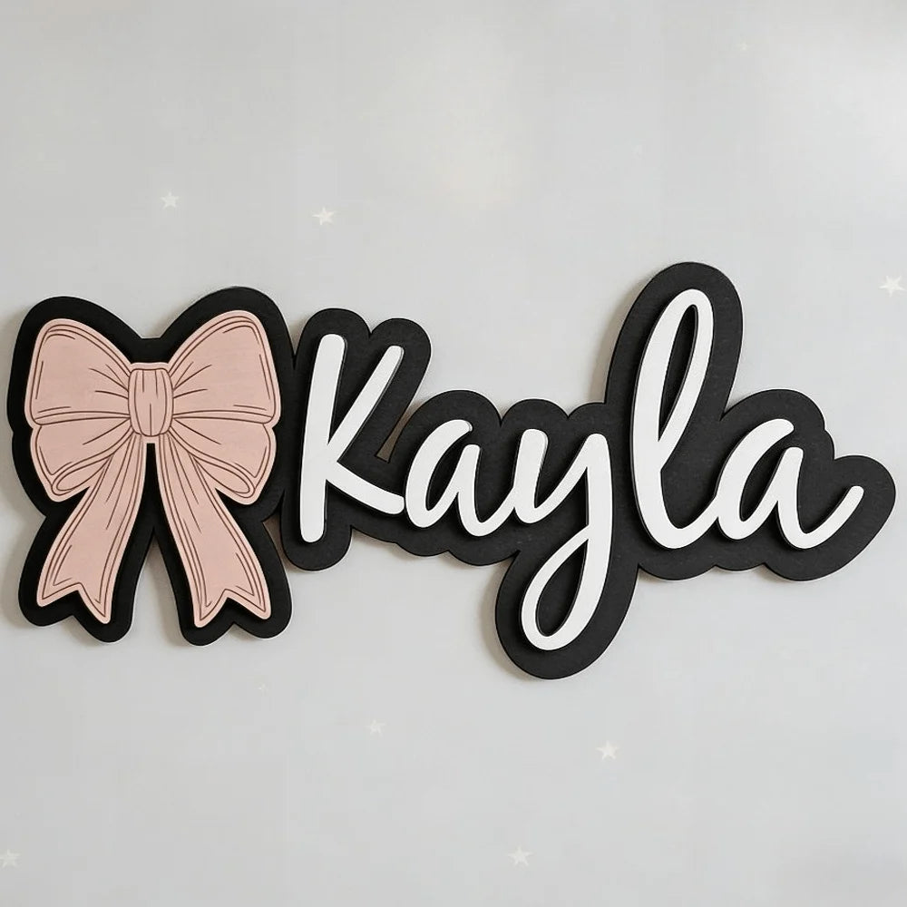 Customizable Bow-Shaped Wooden Wall Plaque Baby Nursery Sign with Name And Date Personalized Housewarming Gift Durable