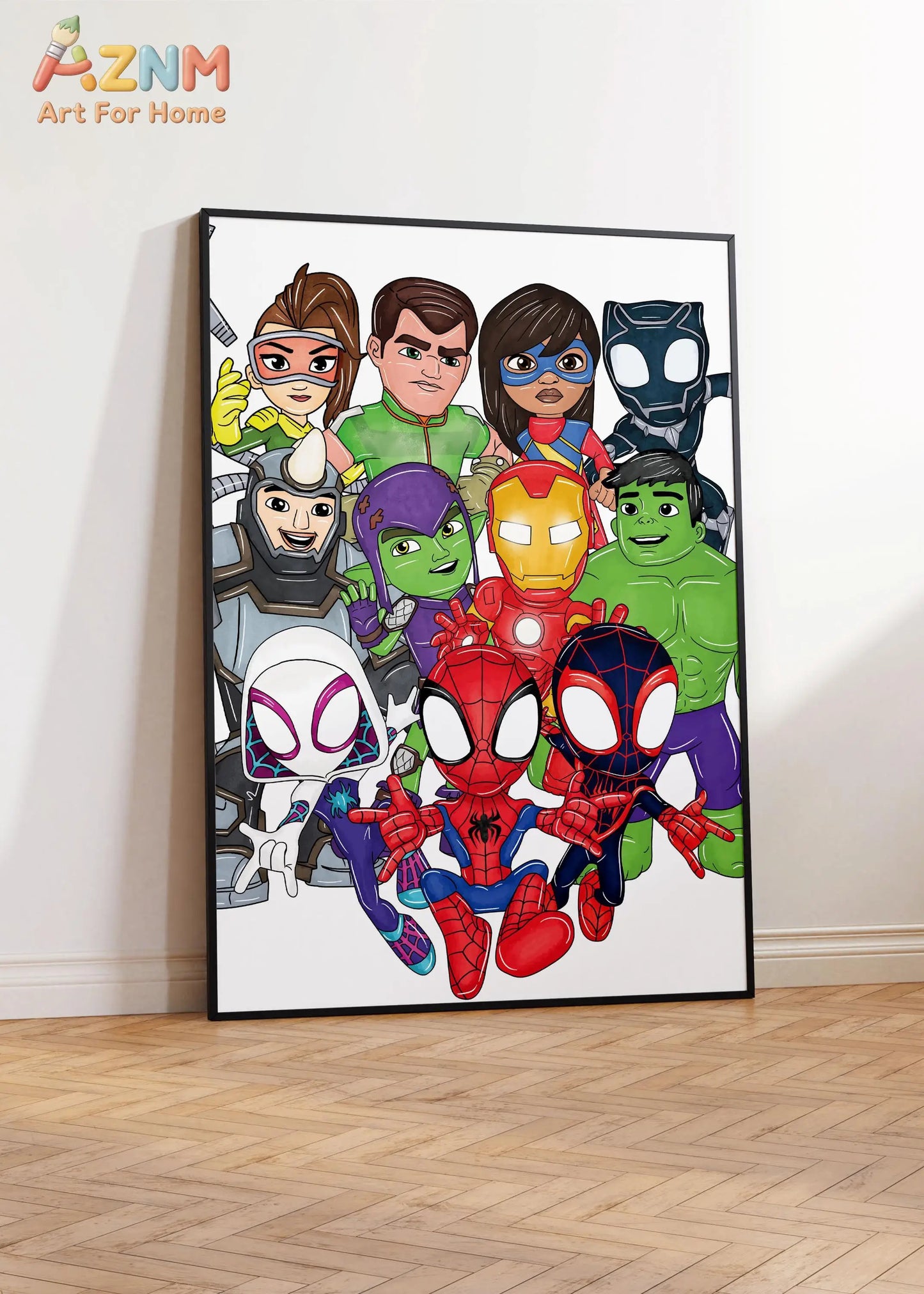 Spidey and Friends Wall Art – Superhero Kids Bedroom Print