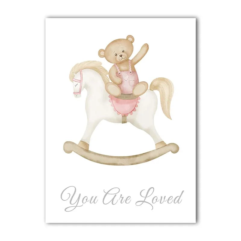 Nursery Inspirational Wall Art, Cute Teddy Bear Adventure Canvas Painting, Animal Poster Print for Baby, Toddler Kids Room Decor