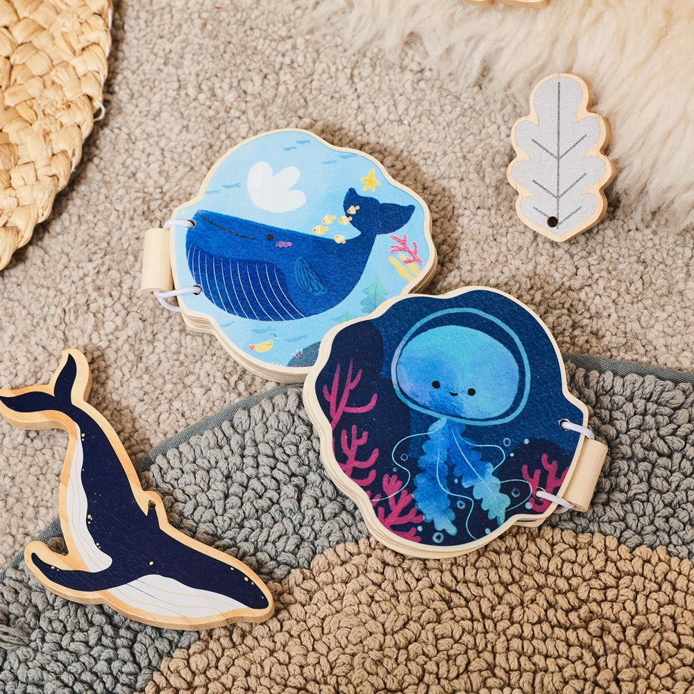 Baby Wooden Book Early Educational Toys Enlightenment Readings Montessori Marine Animals Illustration Cognitive Book for Toddler