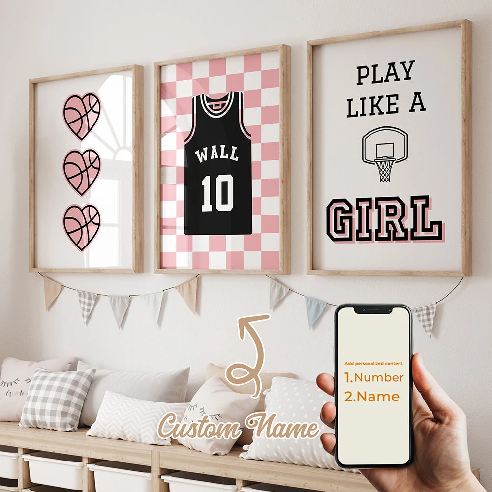 3pcs Personalized Custom Name Cartoon basketball Wall Art Print Picture Canvas Poster Painting For Living Room Home Decor