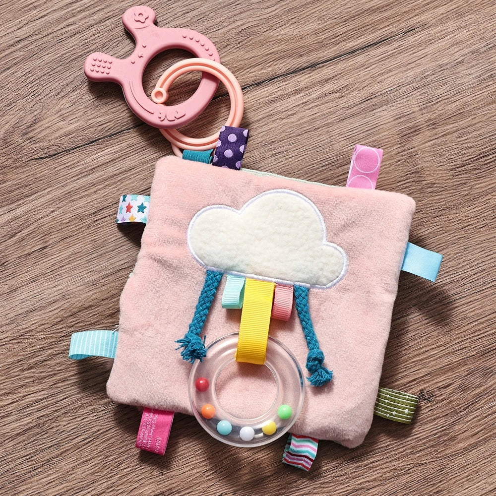 Baby Cloth Book with Bear & Goose, Sensory Crinkle Activity Book with Mirror, Teether, and Hanging Ring, Early Educational Toys