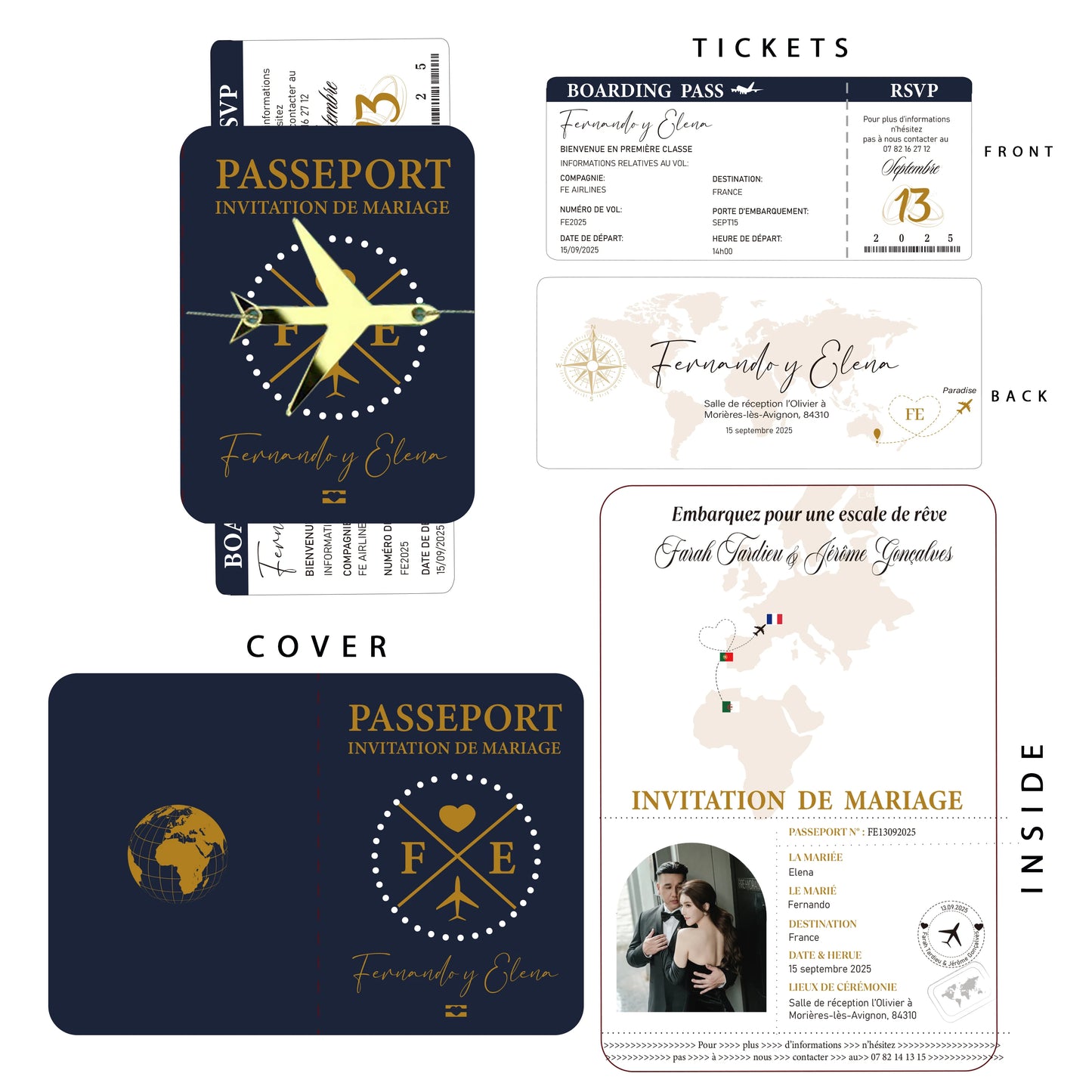 30/50pcs Multipage Passport Invitation Classic Wedding Invitation with RSVP Envelope Customizable Template