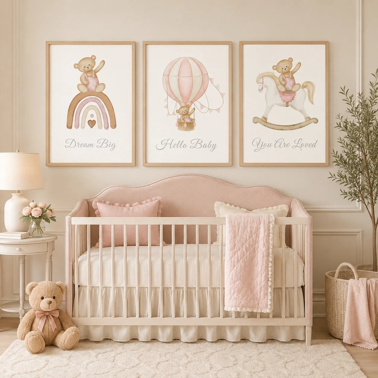Nursery Inspirational Wall Art, Cute Teddy Bear Adventure Canvas Painting, Animal Poster Print for Baby, Toddler Kids Room Decor