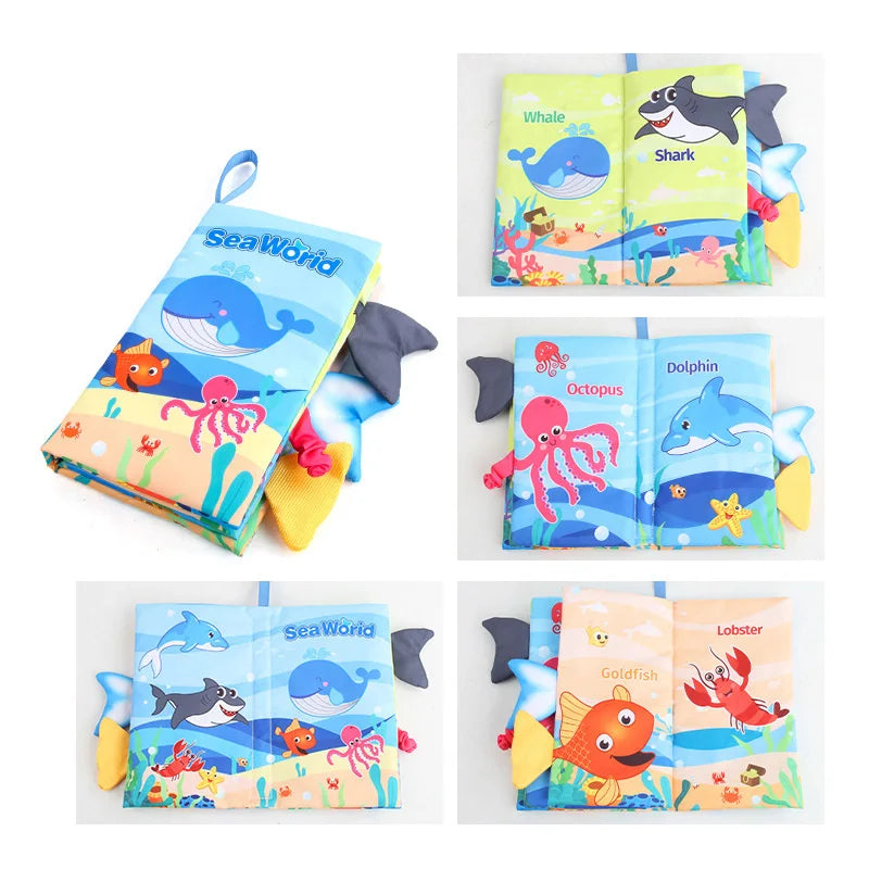 New Baby Toys Cartoon Animals Tail Baby Cloth Book Educational Ringed Paper Cloth Book Toys Enlightenment Baby Toys 0 12 Months