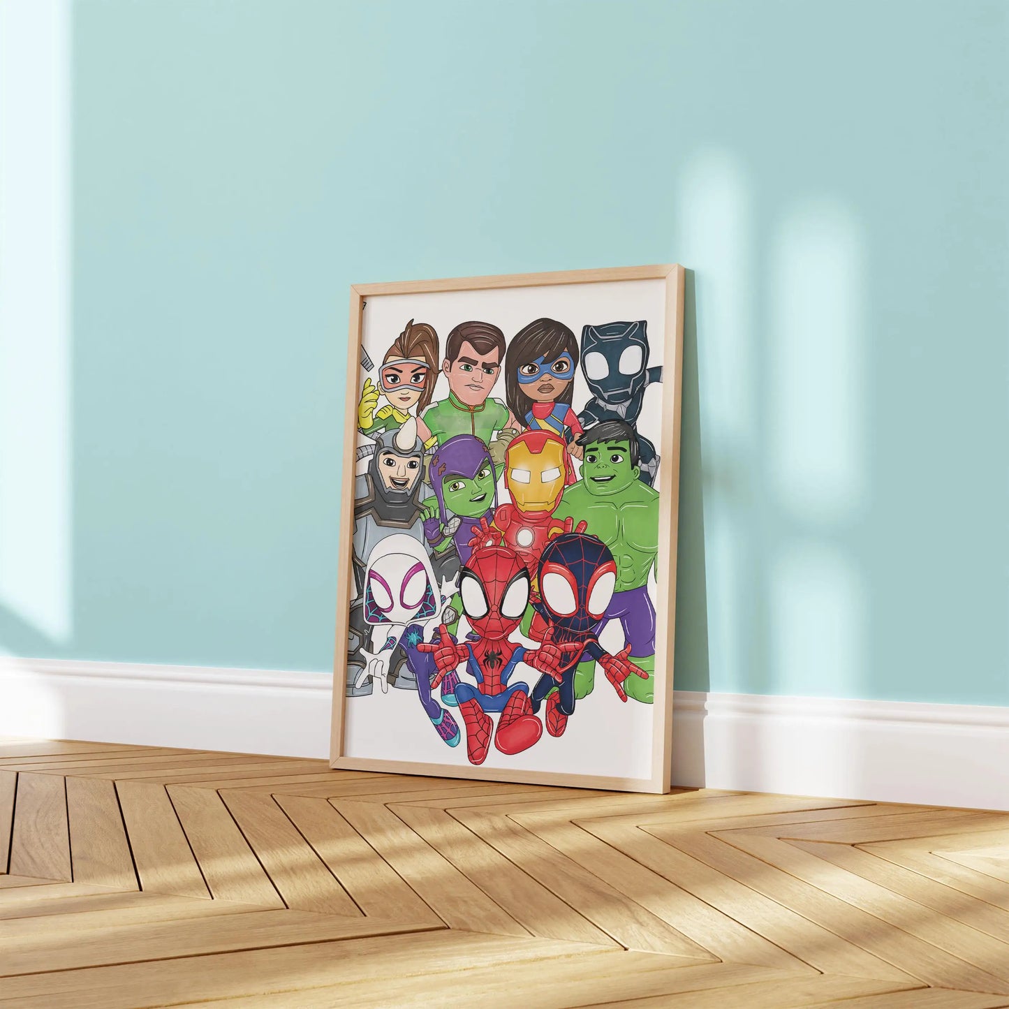 Spidey and Friends Wall Art – Superhero Kids Bedroom Print