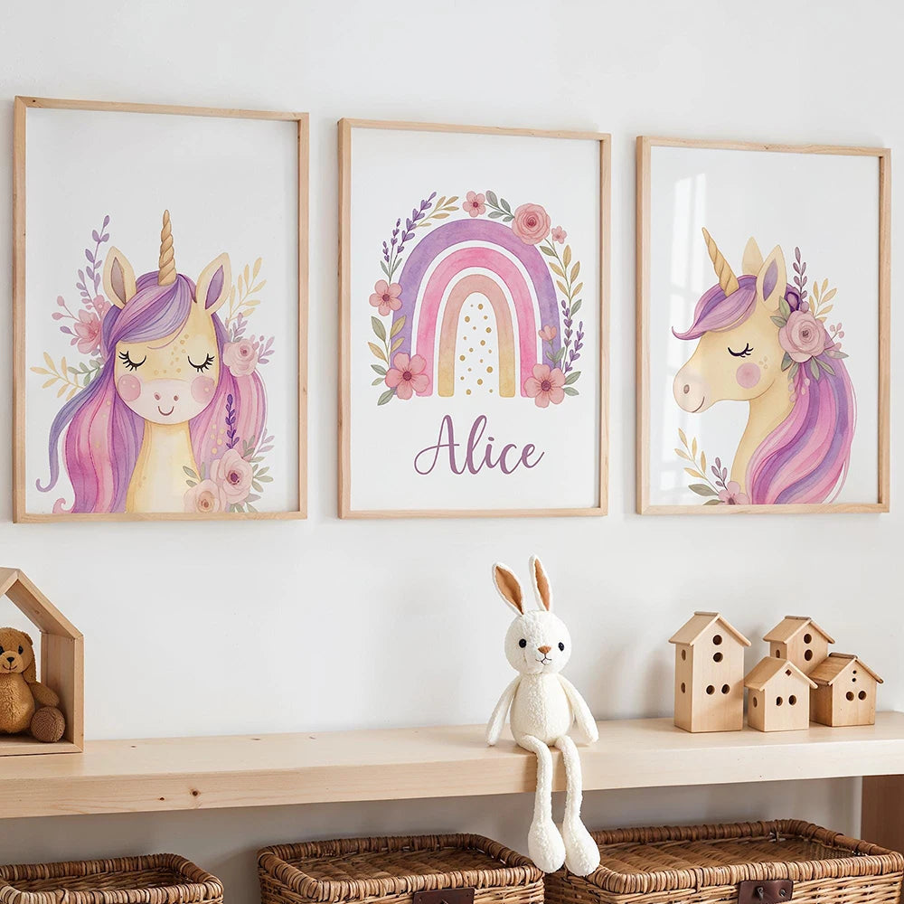 Set of 3 Customisable Unicorn Nursery Prints