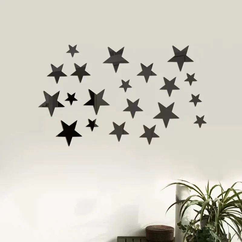20pcs Acrylic Star Mirror Wall Sticker Cartoon Starry Wall Stickers For Kids Rooms Wall Decals Home Decor Cute Stars Art Mural