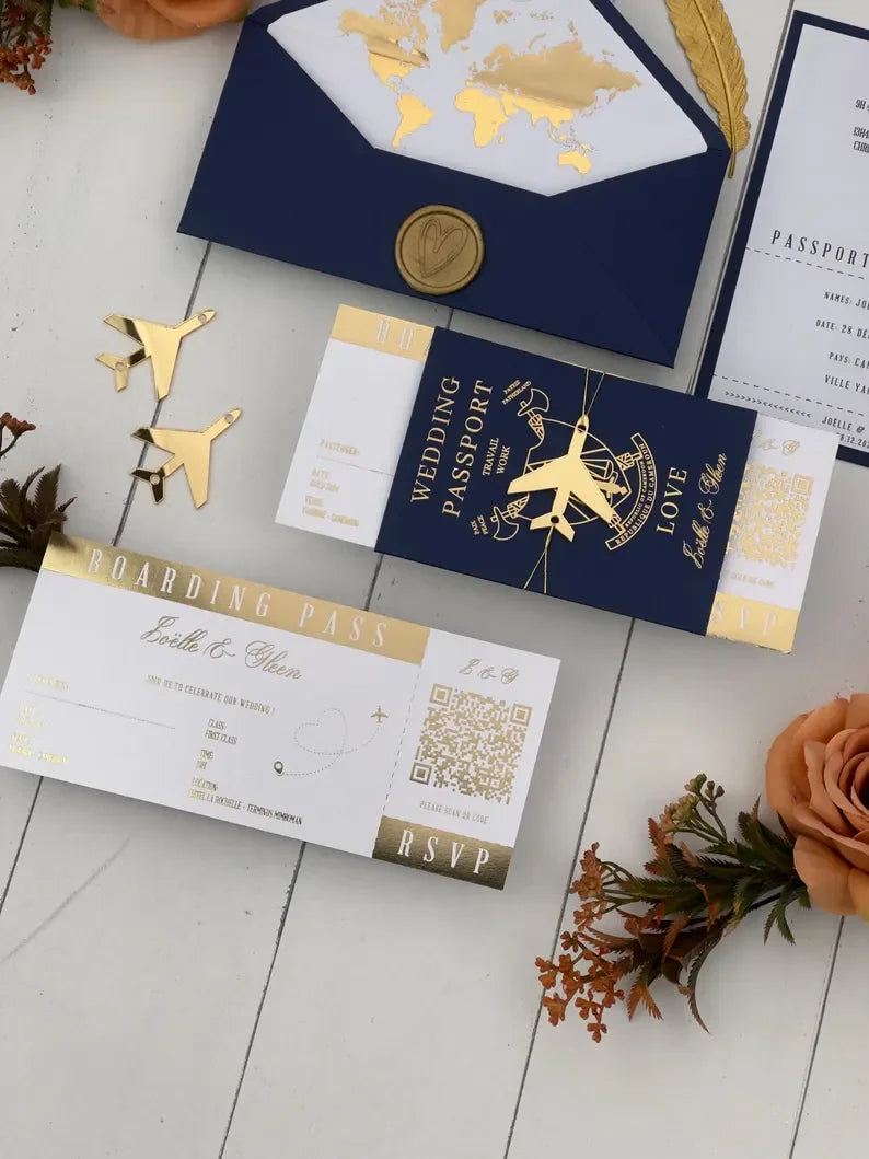 Royal Blue Passport Wedding Invitation Travel Themed Destination Event Invitations Boarding Cards Planning Unique Wedding
