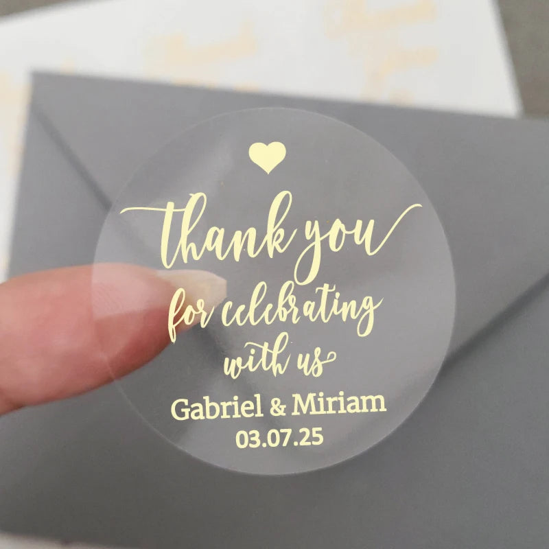 Custom Gold Foiled Stickers, Wedding, Birthday, Your Text, Thank You Labels, Baby Shower, Engagement, Invitation Seals.50 Pieces
