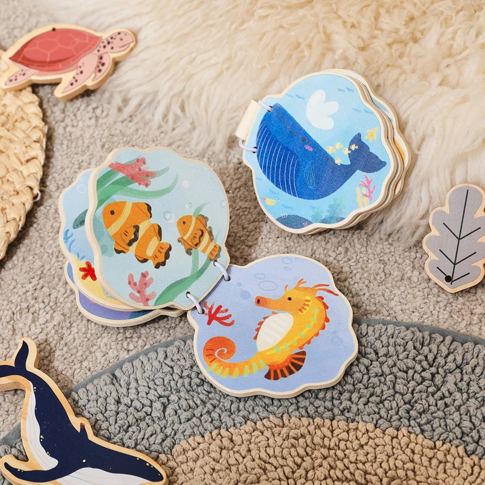 Baby Wooden Book Early Educational Toys Enlightenment Readings Montessori Marine Animals Illustration Cognitive Book for Toddler