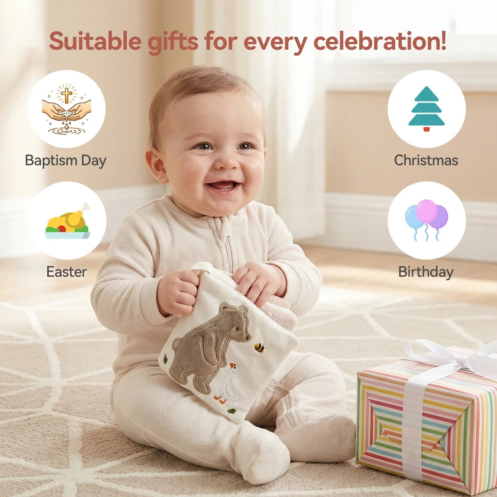 oft Baby Cloth Book with Bear & Goose, Sensory Crinkle Activity Book with Mirror, Teether, and Hanging Ring, Early Educational T