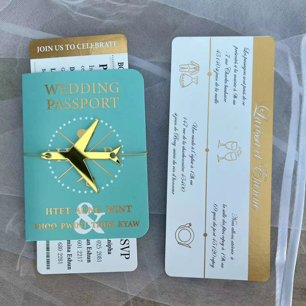 30/50pcs Multipage Passport Invitation Classic Wedding Invitation with RSVP Envelope Customizable Template