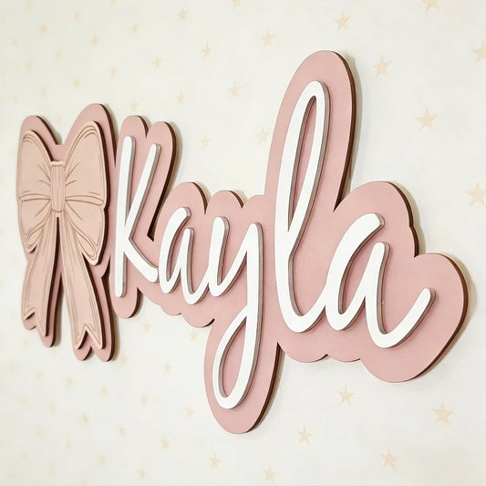 Customizable Bow-Shaped Wooden Wall Plaque Baby Nursery Sign with Name And Date Personalized Housewarming Gift Durable