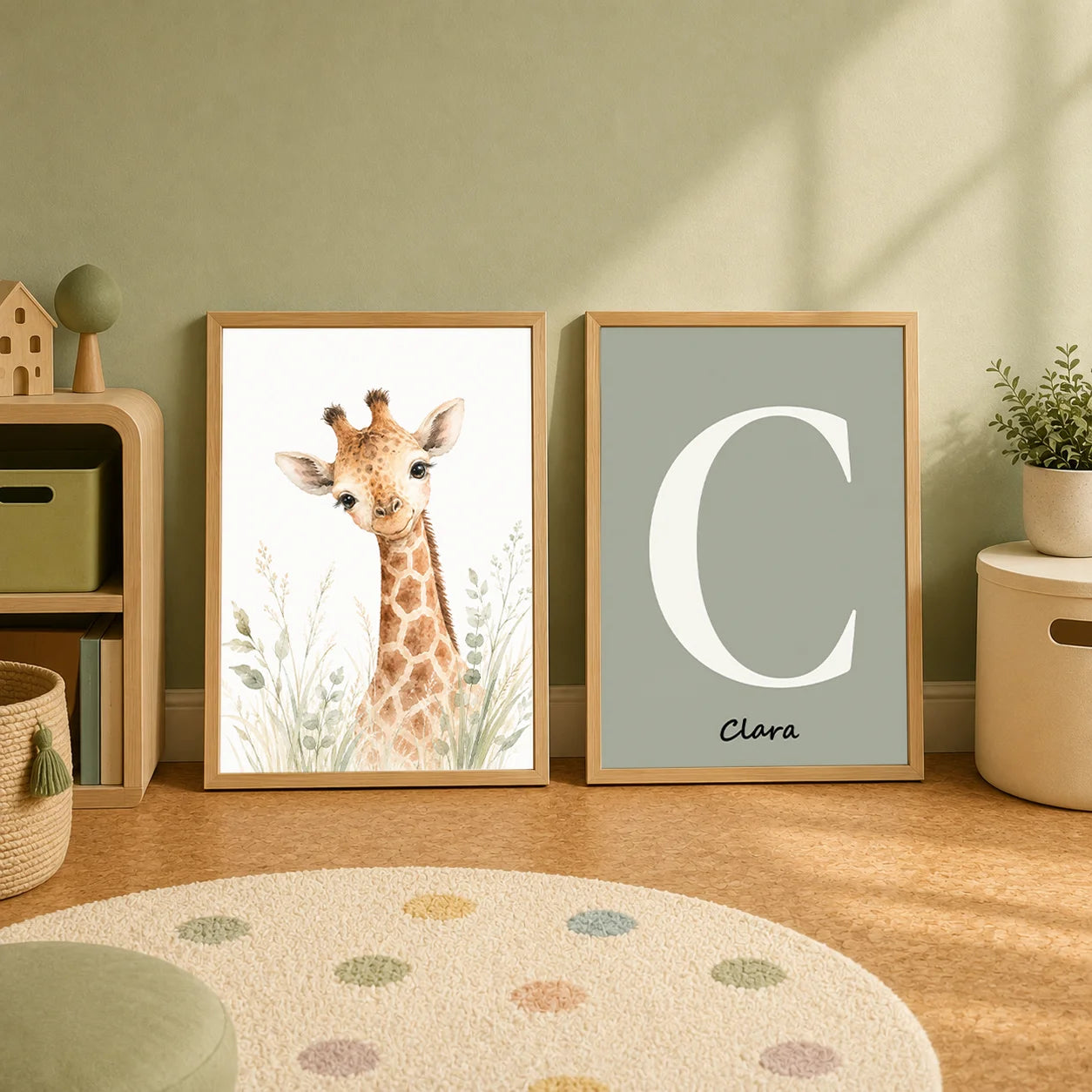 Personalized Letter Wall Art Cute Animal Canvas Painting Soft Nursery Poster Print Kids Room Wall Decor