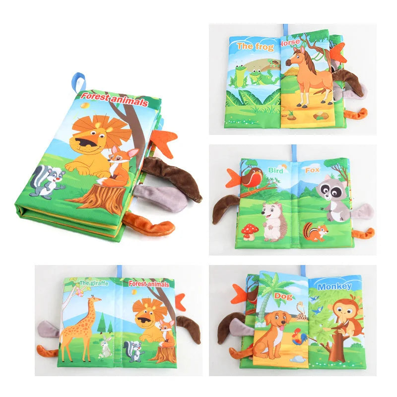 New Baby Toys Cartoon Animals Tail Baby Cloth Book Educational Ringed Paper Cloth Book Toys Enlightenment Baby Toys 0 12 Months